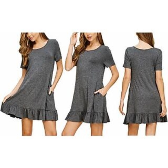 Annabelle Dresses & Skirts - Solid Short Ruffle Hem Mini Dress - Grey